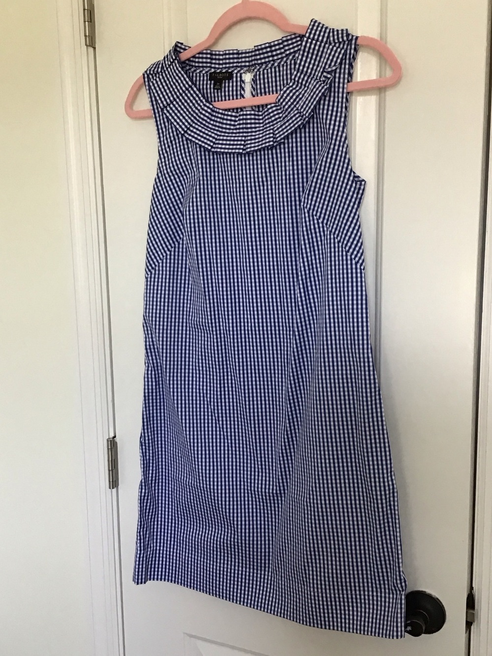 Talbots blue and white gingham cotton shift dress. NWOT